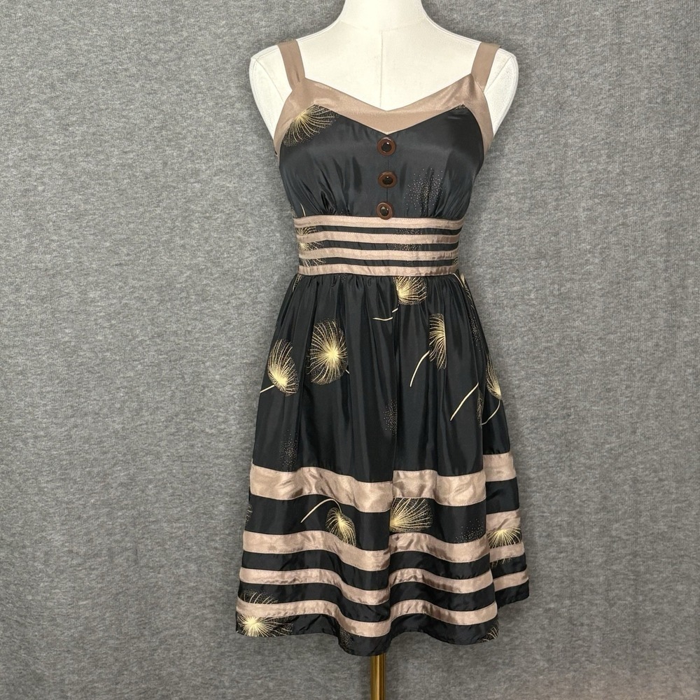 Burlapp Anthropologie Silk Dandelion Wish Black Brown Dress Womens Size 0